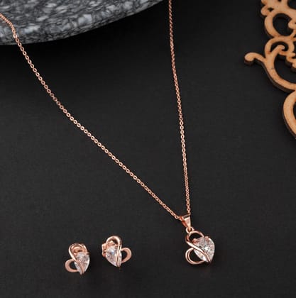Heart Shaped CZ Chain Pendent Set  - CZNKST 5254