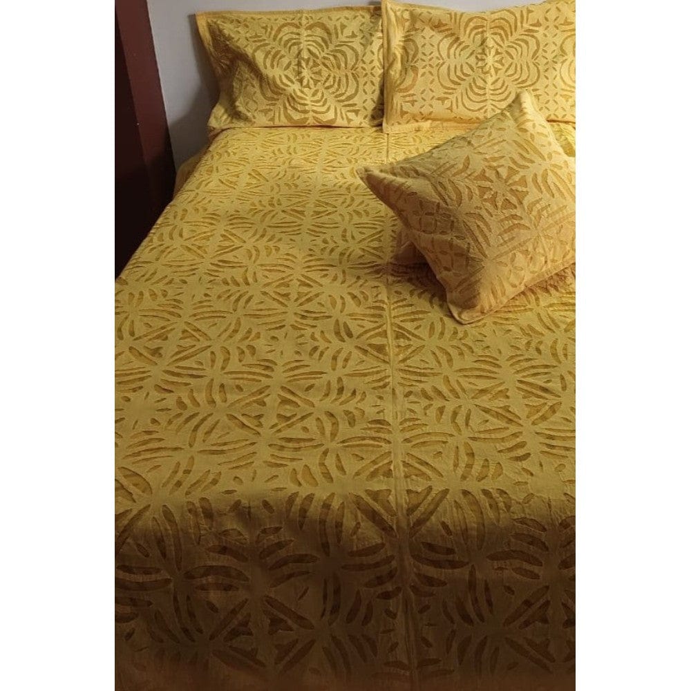 Handcrafted Yellow Elegant Applique King Size Bed Cover