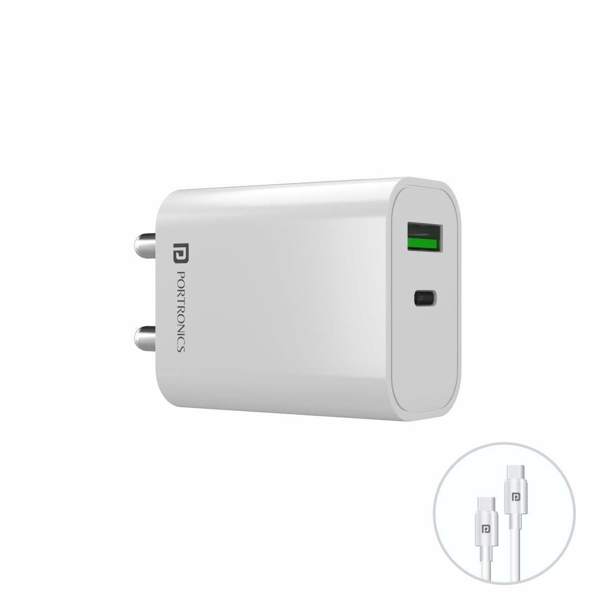 Portronics Adapto 44 20W Fast Wall Charger Adapter (White)