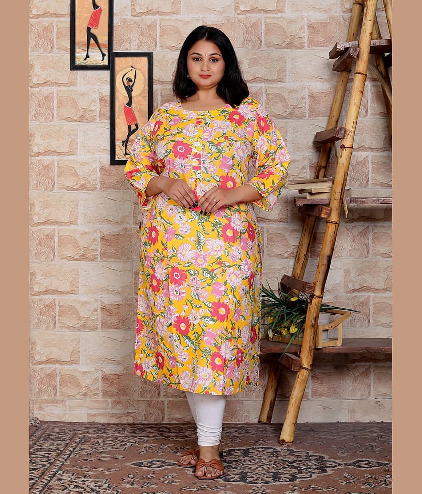 JC4U Cotton Blend Printed Straight Women's Kurti - Green ( Pack of 1 )