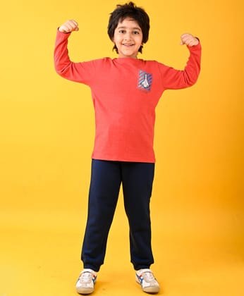 AERONAUTICS RED T-SHIRT AND NAVY FLEECE JOGGER SET - RED/NAVY-0-6 MONTHS / 2N / RED/NAVY