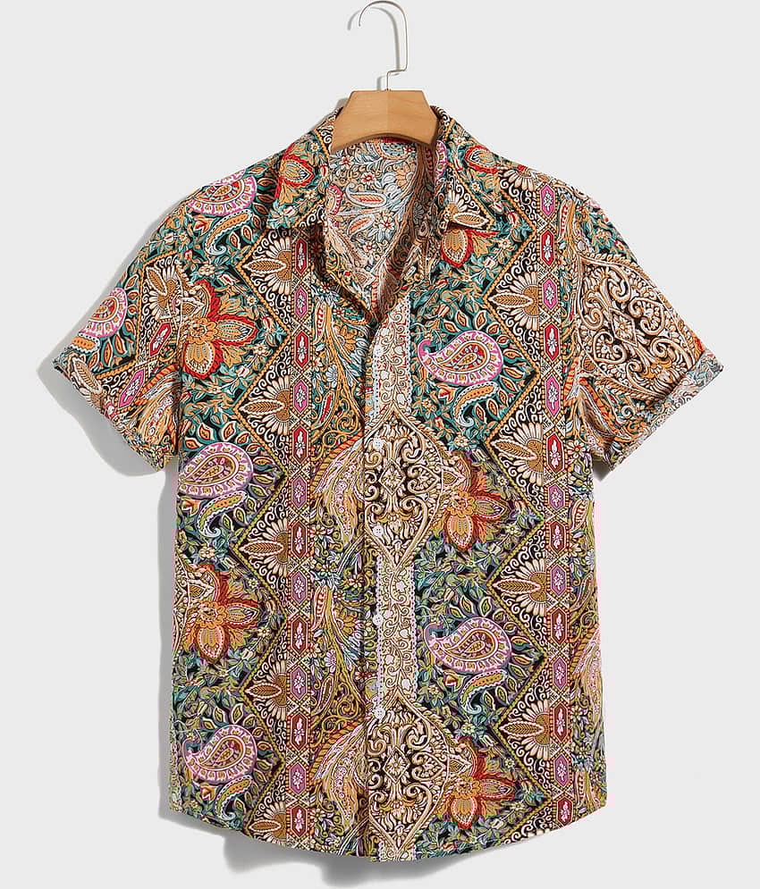 AAPSKA Rayon Flex Regular Fit Printed Half Sleeves Men's Casual Shirt - Beige ( Pack of 1 )