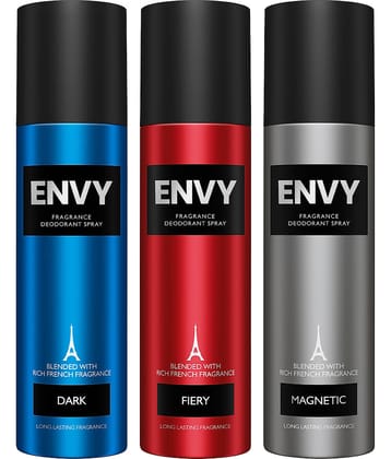 Envy Dark, Fiery & Magnetic 120 ml Each Deodorant Spray for Men 360 ml ( Pack of 3 )