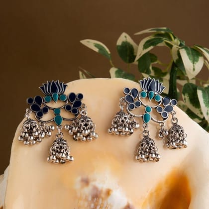 Silver Plated Lotus Designed Dual Coloured Enamel With Tripl