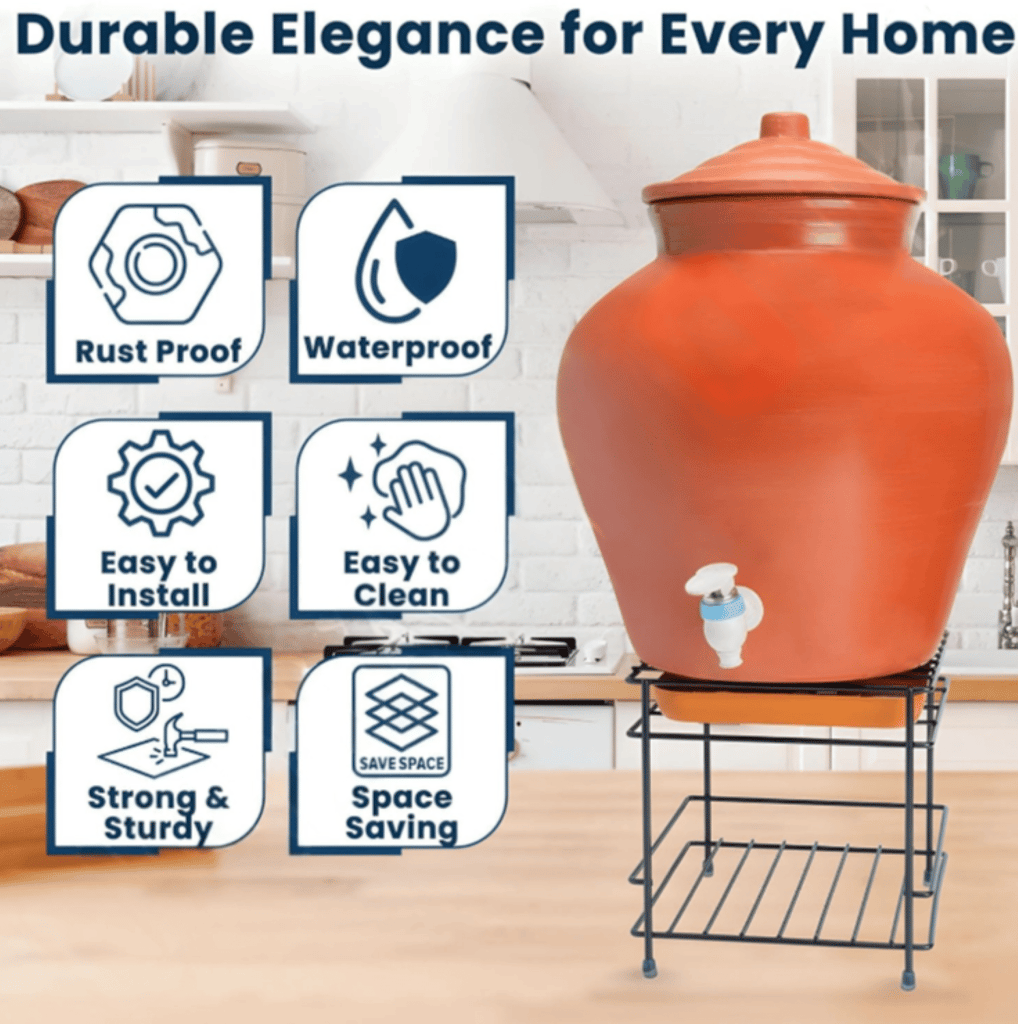 Steel Square Matka Stand for Water Pot | Pot Stand for kitchen utensils | Steel Matka Stand for Kitchen | Water Pot Stand for Kitchen| 8 X 8 X 7.5 Inch ( Flate Matka Stand)