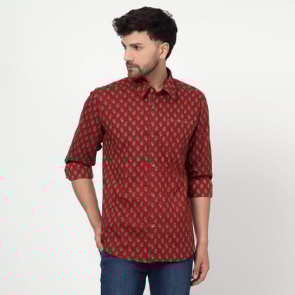 maroon Cotton printed full sleeves shirt-L
