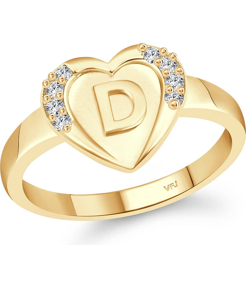Vighnaharta cz alloy Gold plated Valentine collection Initial '' D '' Letter in heart ring alphabet collection for women and Girls