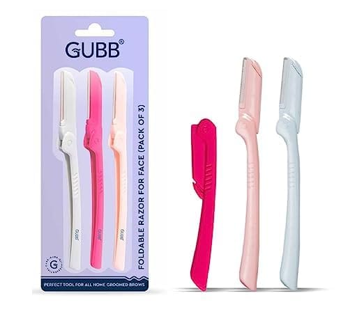 GUBB Foldable Face Razor For Women | For Easy & Safe Hair Removal | For Eyebrows, Upper Lip, Forehead, Peach Fuzz, Chin and Sideburn - Pack of 1(3Pcs)