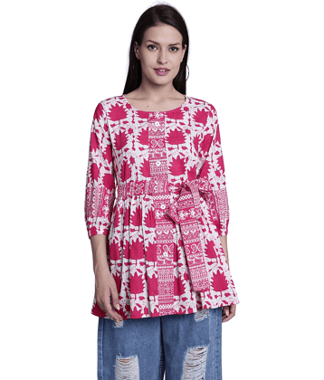 wonder weave Women's Cotton Regular Top ( Pink )