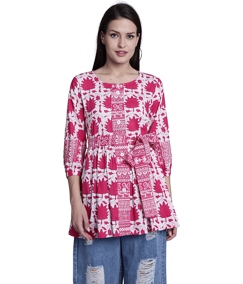 wonder weave Women's Cotton Regular Top ( Pink )