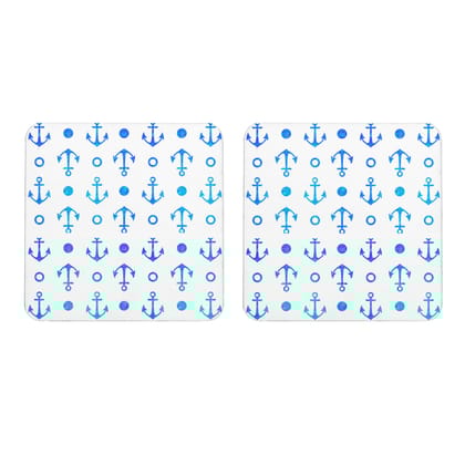 Multicolor Anchor Pattern Art Set Of 2 Square Wooden Coaster