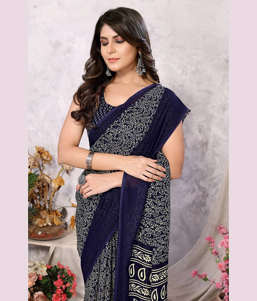 Yashika Georgette Printed Regular Saree With Unstitched Blouse Piece ( Blue )