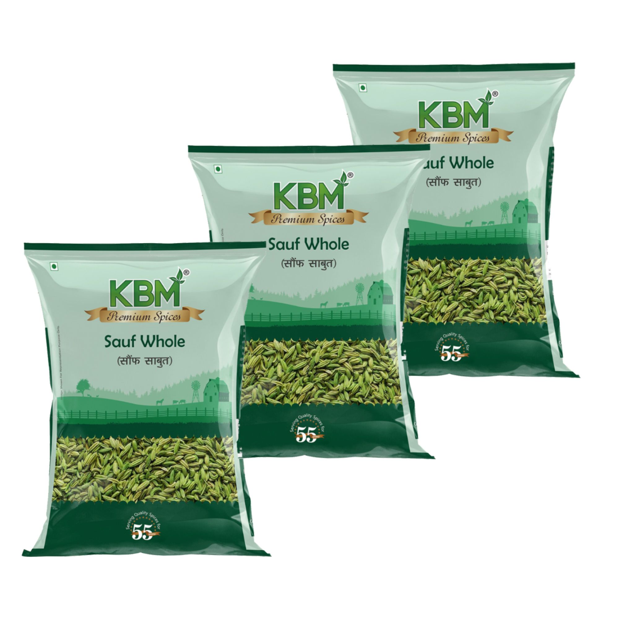 KBM Premium Spices Sauf Whole, 200 gm - Pack of 3