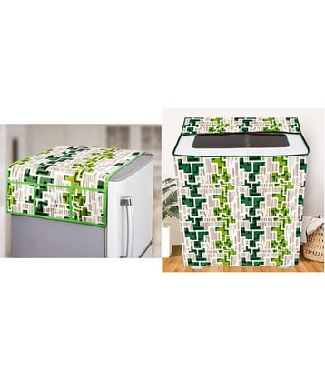 E-Retailer Set of 2 Polyester Green Washing Machine Cover for Universal Semi-Automatic