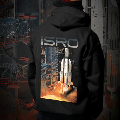 Black ‘Night launch GSLV MKII’ Unisex Hoodie (Without Zip)-S