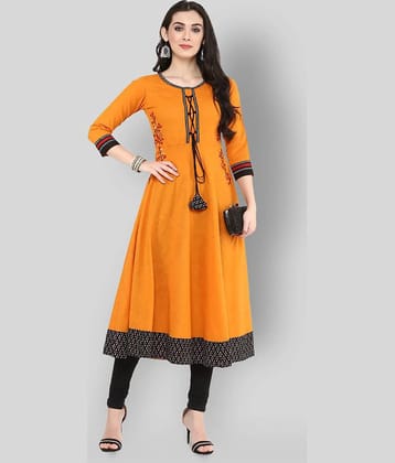 Yash Gallery Pack of 1 Cotton Solid Flared Women's Kurti - ( Yellow )