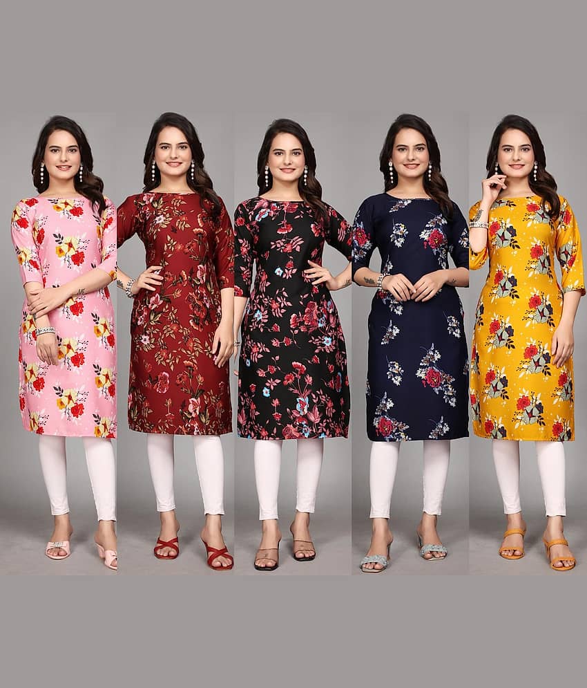 KALAVRITTA Pack of 5 Crepe Printed Straight Women's Kurti - ( Multicolor )