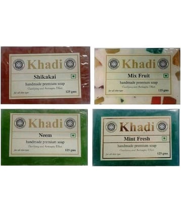 Khadi Herbal Soap Combo: Shikakai, Mix Fruit, Neem & Mint fresh Soap 500 gm Pack of 4