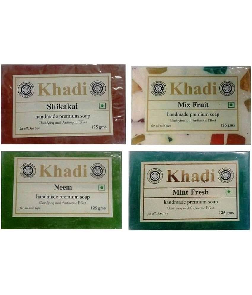 Khadi Herbal Soap Combo: Shikakai, Mix Fruit, Neem & Mint fresh Soap 500 gm Pack of 4