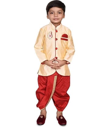 hrr Boys Cotton Blend Solid - Pattern Dhoti Kurta Set ( Beige , Pack of 1 )