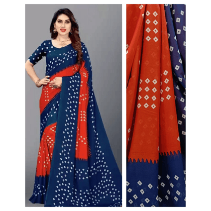 TheHangr Women's Blue And Red Georgette Saree With Blouse Piece