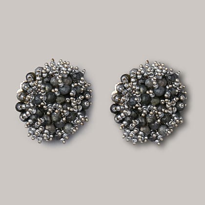 Black And Silver Statement Stud Earrings - BE-403-01-BLACK