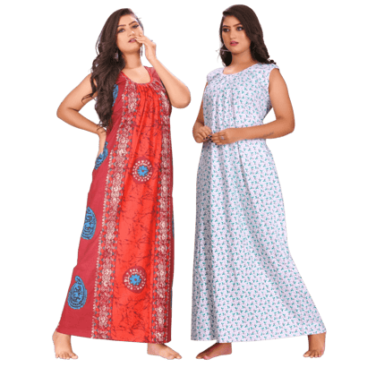 Fabimi Women's Sleeveless Cotton Nighty Combo Pack - Multi Colors for a Stylish Slumber