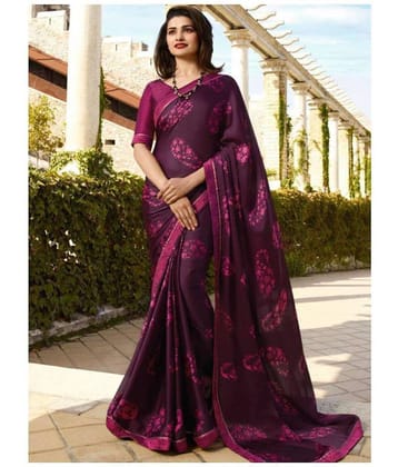 Gazal Fashions Georgette Printed Saree With Unstitched Blouse Piece ( Fluorescent Pink )