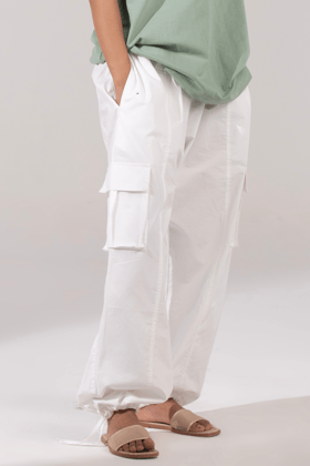 Peace White-Utility Cargo Parachute Pants-XS-S