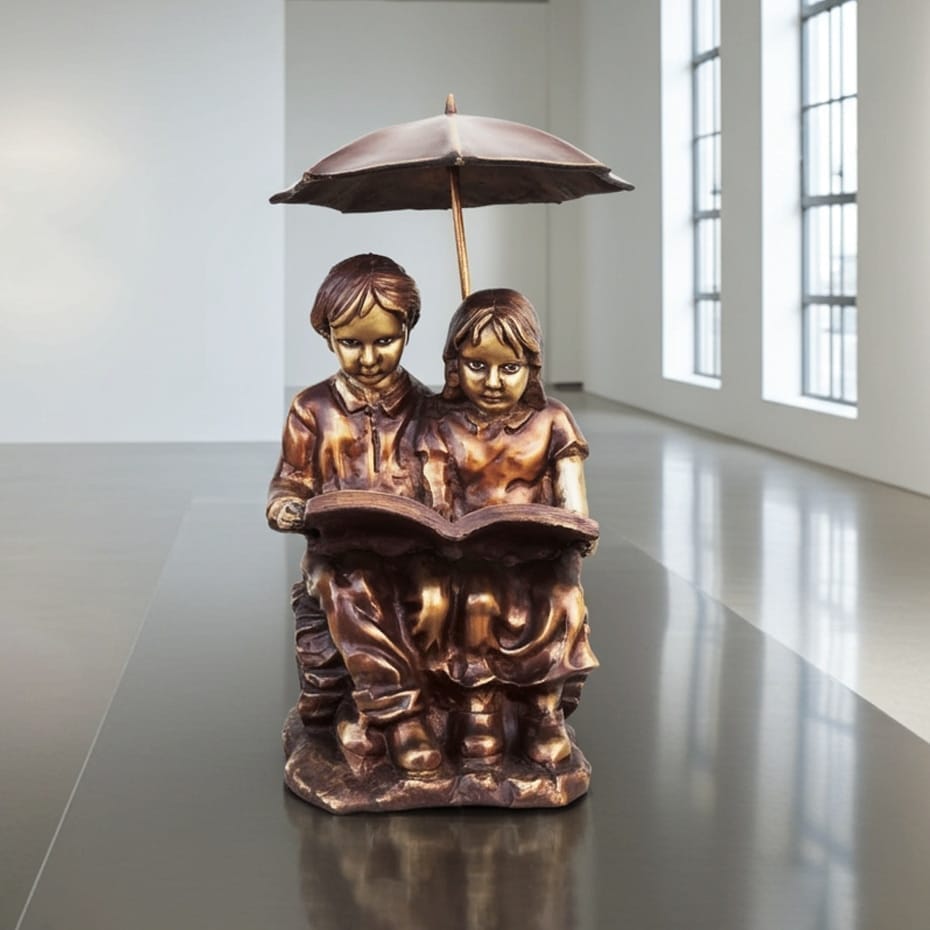 Brass Showpiece Sitting Child With Umbrella Statue, Height : 20 Inch (BSMAS924 A)