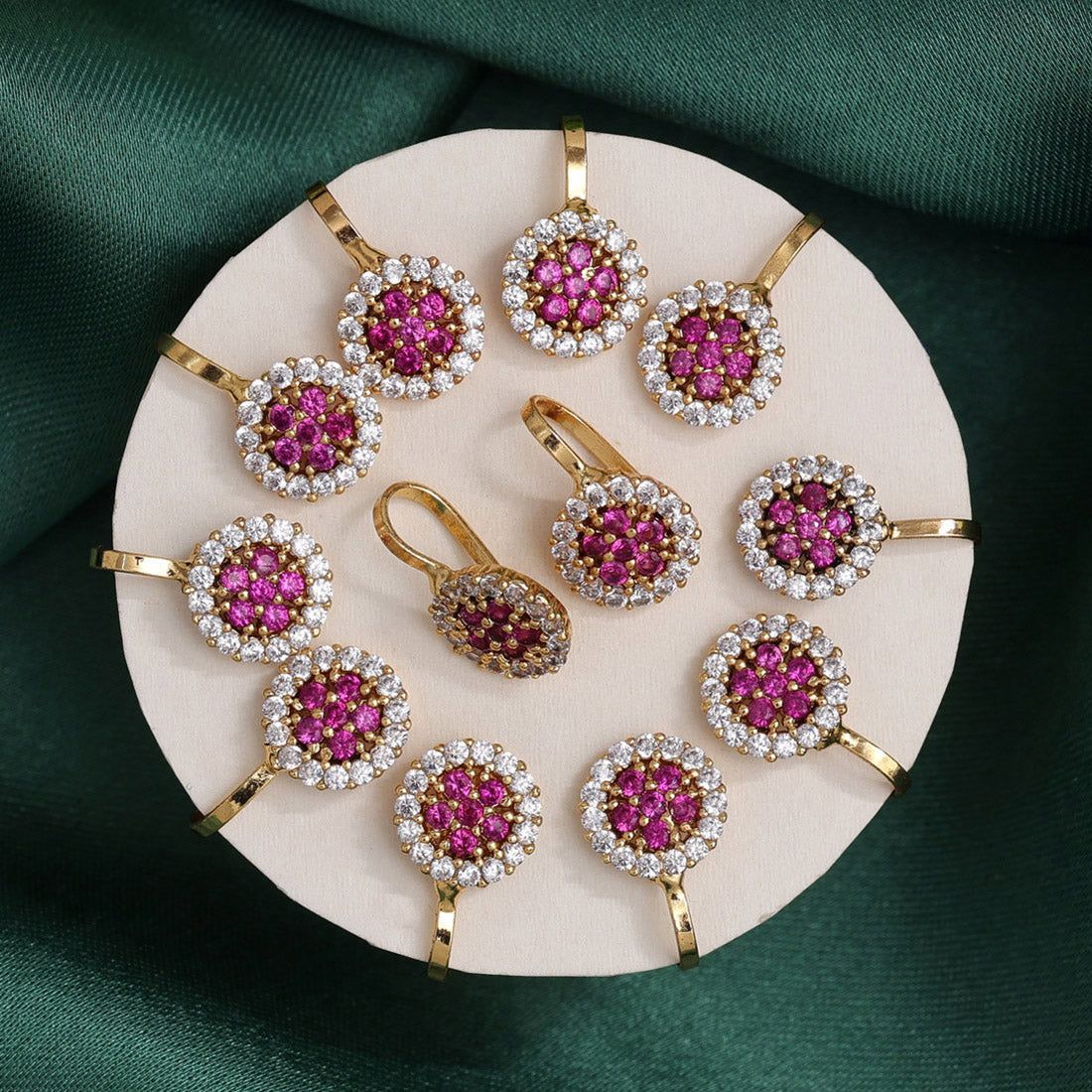Rani Color American Diamond Nose Pin Combo Of 12 Pieces (NSP302CMB)-Length: 1.50 CM x Width: 0.70 CM / Pink / Alloy