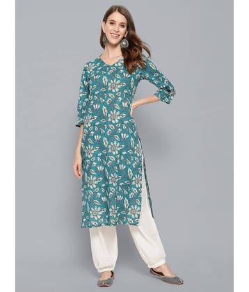 Antaran - Blue Cotton Women's Straight Kurti ( Pack of 1 )