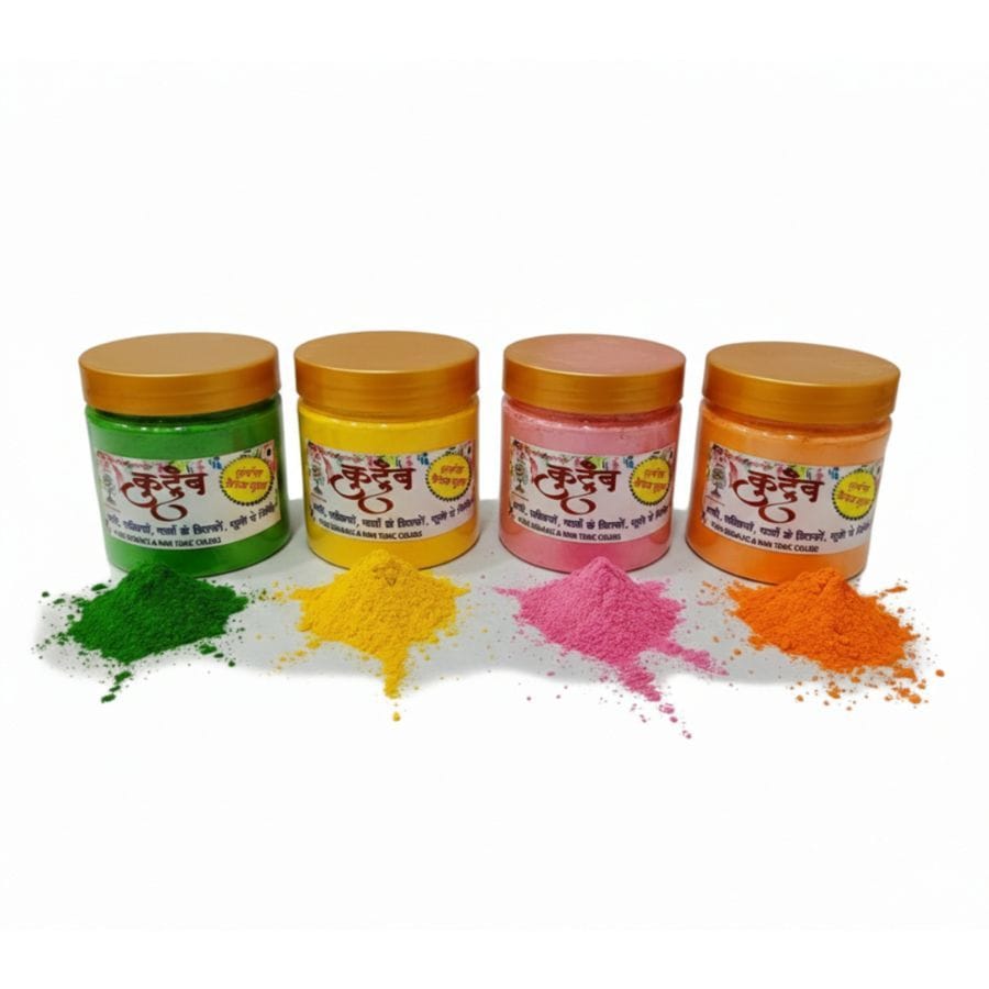 KUTUMB ORGANIC HERBAL GULAL PACK OF 4 ORANGE,GREEN,YELLOW,PINK (800GM) FREE 100GM PACK