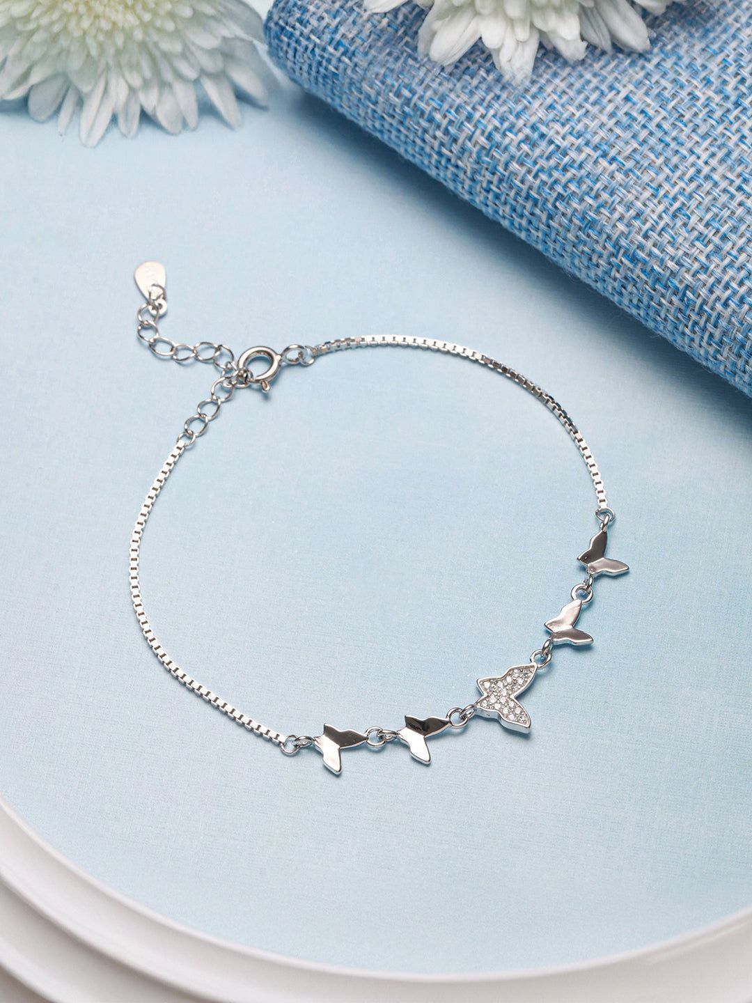 925 Sterling Silver Designer Charms Butterfly Adjustable Bracelet