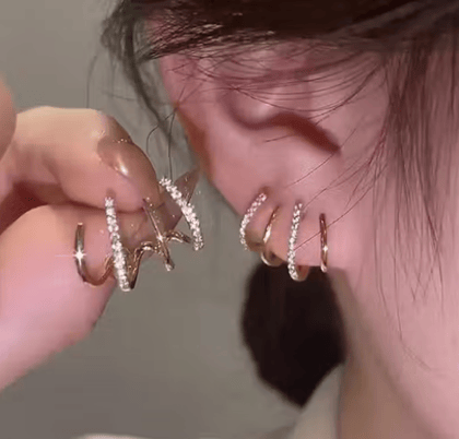 Korean Gold Plated Cubic Zirconia Studded 4 Earring Effect Claw Stud Earrings For Women And Girls