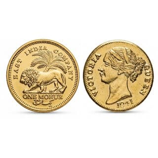 1 Mohur 1841 Victoria, British India Gold-plated Fantasy Coin Silver Variant