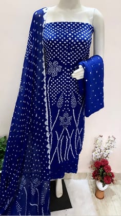 Cotton Satin Self Colour Kutch Bandhani-Blue