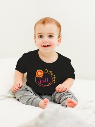 My First Rakhi Cotton T-shirt for Siblings-Black / 0-5 Month