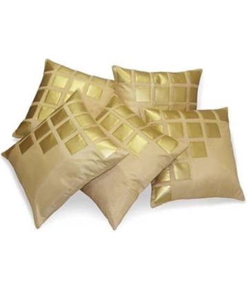 JDXONLINESALE Set of 5 Silk Big Checks Square Cushion Cover (40X40)cm - Beige