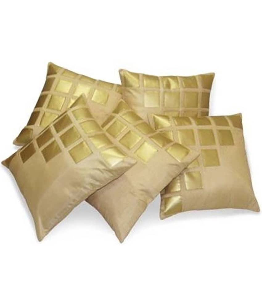 JDXONLINESALE Set of 5 Silk Big Checks Square Cushion Cover (40X40)cm - Beige