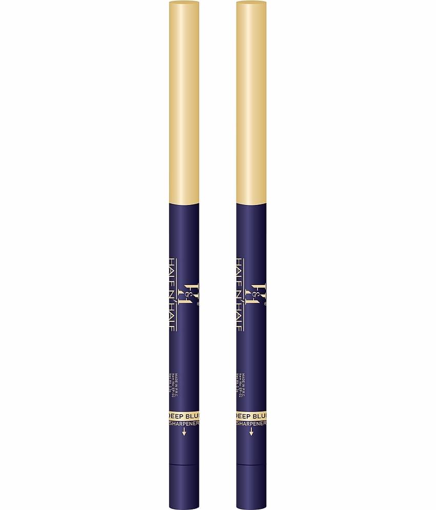 Half N Half One Stroke Defining Auto Eyeliner Kohl Kajal, Smudge & Waterproof, 18hour Long Lasting, Deep Blue, Pack of 2 (0.8g) (0.3g)