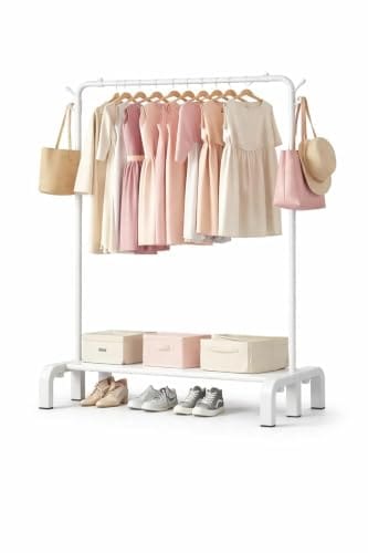 Vasukie Metal Garment Rack with Bottom Storage Shelf & 4 Side Hooks