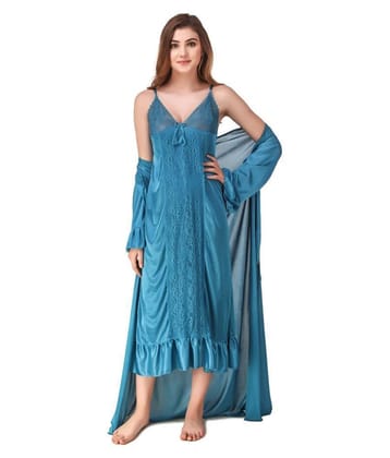 Reposey Satin Nighty & Night Gowns - Blue - Free Size