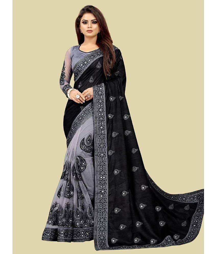 Aika Silk Blend Embellished Saree With Unstitched Blouse Piece ( Black )