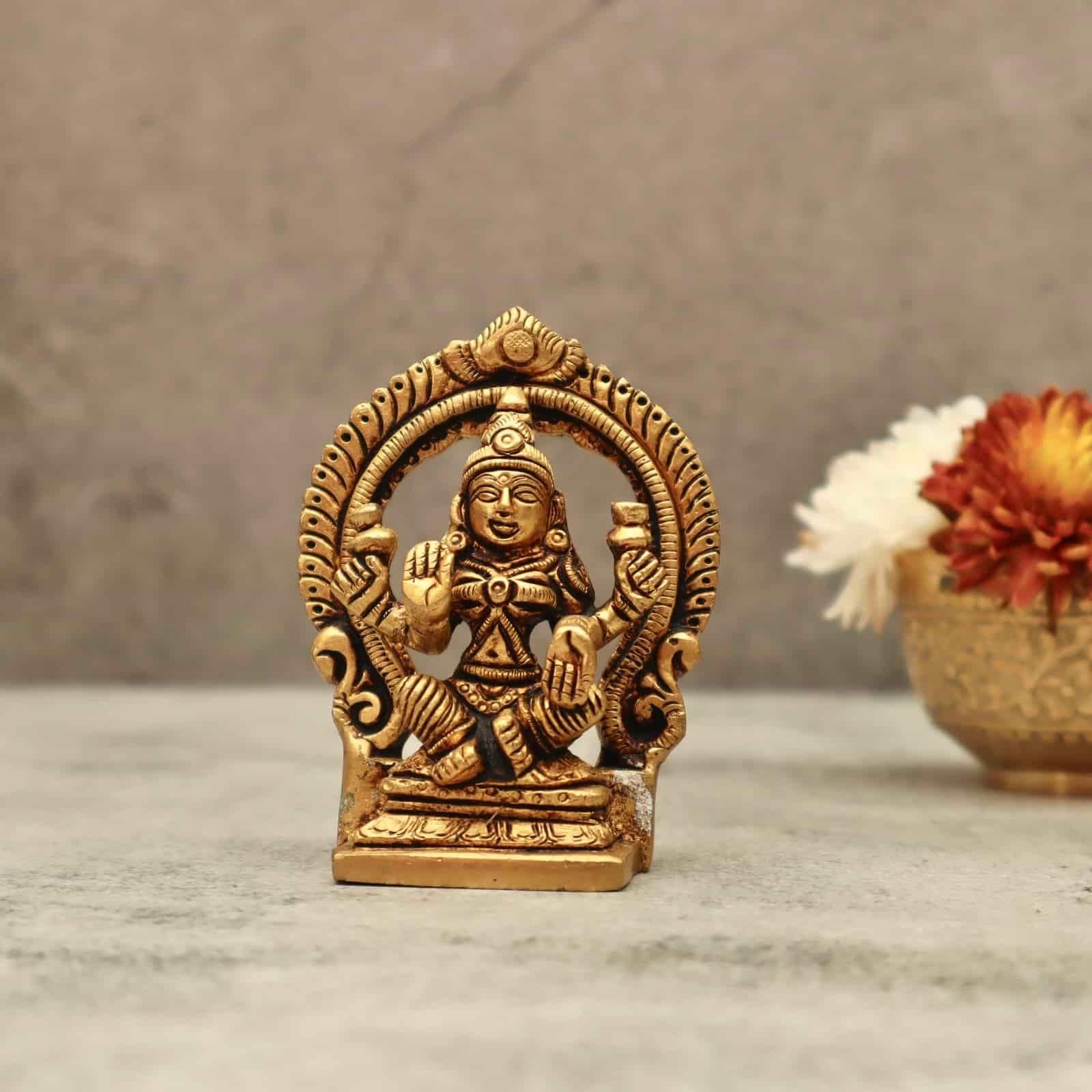 Brass Lakshmi Idol for Home Temple - 3.5 inch Height | Sacred Brass Idol of Goddess Lakshmi for Home Temple Worship