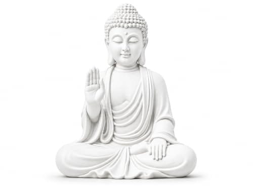 Decor, Meditating Buddha Idol for Living Room, Bedroom & Pooja Room, White Minimalist Buddhist Figurine, 3D