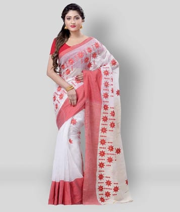Desh Bidesh - White Cotton Blend Saree With Blouse Piece (Pack of 1) - White