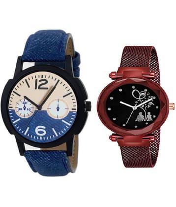 newmen - Blue Leather Analog Couples Watch