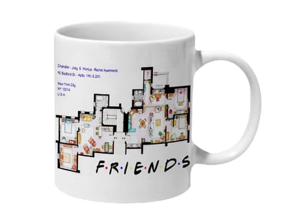Multicolor Friends Apartments Blue Print Ceramic Mug