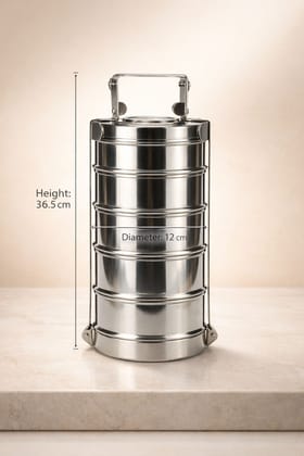 WEKTU Premium 4-Tier Stainless Steel Tiffin Box | Leak-Resistant Lunch Box with Side Locking Clips | Ideal for Office & School (Silver)
